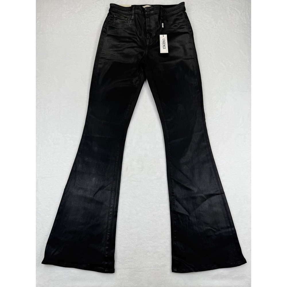 L'AGENCE‎ Marty Ultra High Rise Flare Coated Jeans Noir Black 30 2707PDDC NEW